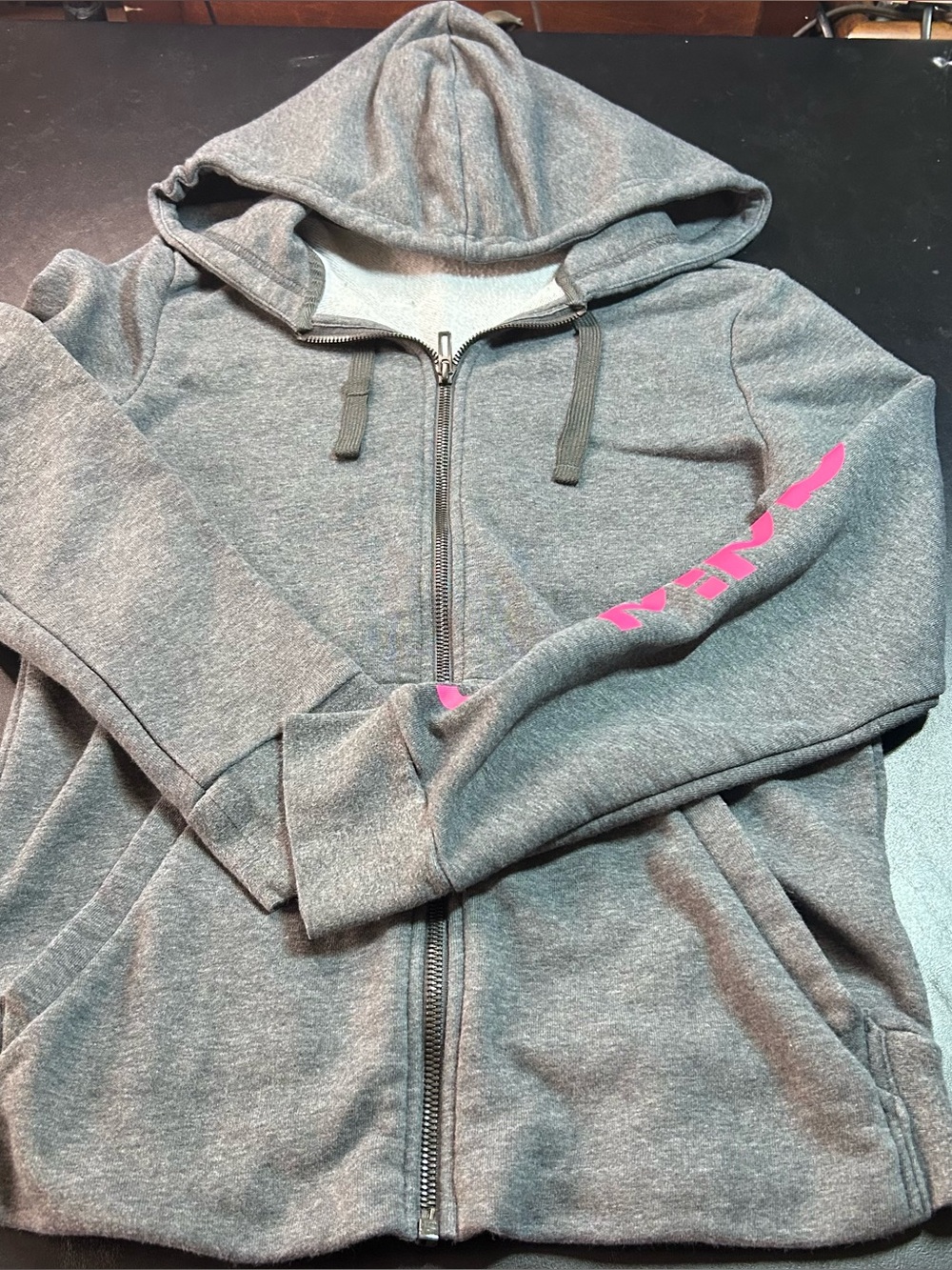 adidas Gray Zip-Up Hoodie with Pink Sleeve Logo